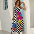 thumbnail image 5 of Retro Classic 1980s Shapes On Black And White Check Womens Night Club Maxi Dress V Neck Sleeveless Bohemia Long Dresses, 5 of 9