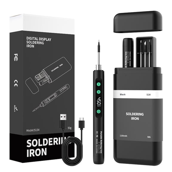8-15W Rechargeable Soldering Iron Kit, Cordless Portable Mini Solder Iron, LED Display, 356°F-842°F (180°C-450°C), Auto Sleep & 3 Tips for Electronics Repair, Black