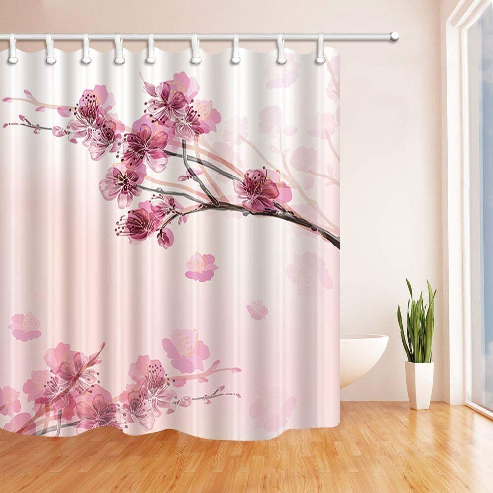 WOPOP Flower Decor 3D Peach Tree Flowers Painting Polyester Fabric Bath ...