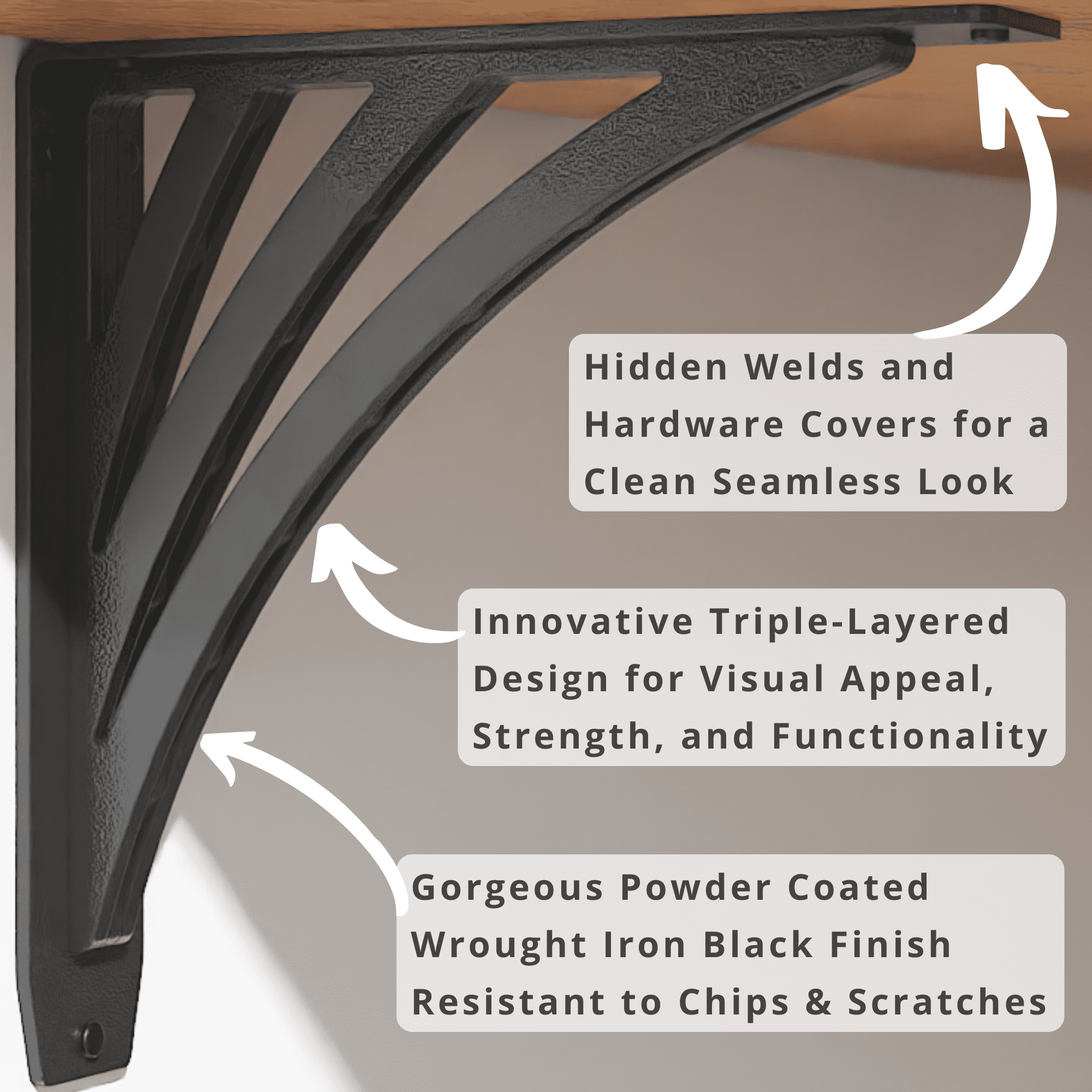 RAVENEL HEAVY DUTY STEEL FIREPLACE MANTEL BRACKETS, FLOATING SHELF, COUNTERTOP SUPPORT - HAND WELDED - 8" x 8" x 2"