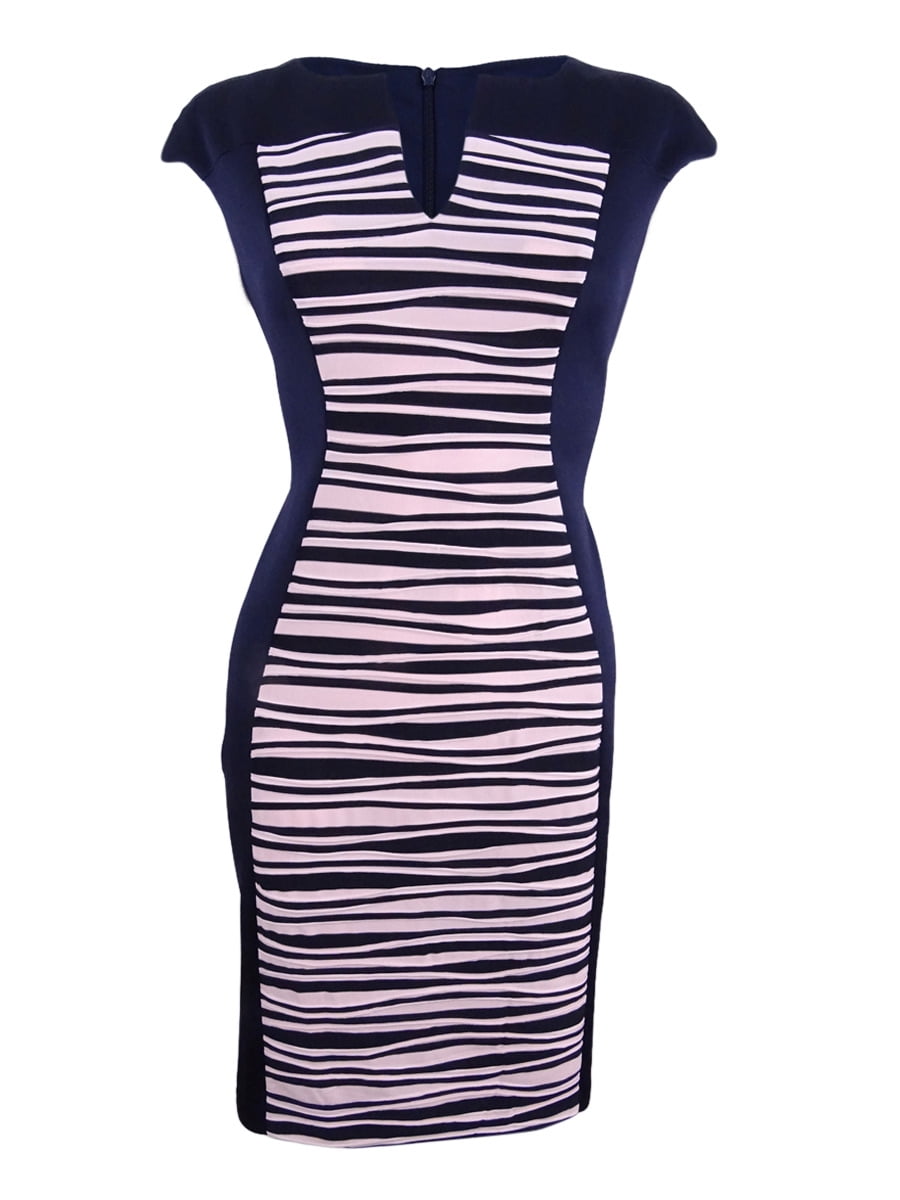 Connected Connected Women's Petite Printed Contrast Sheath Dress (4P, Navy/Pink)