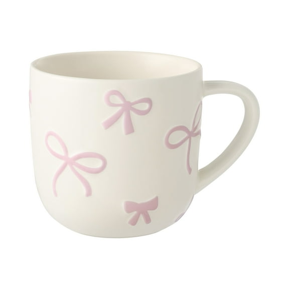 Mainstays 16.9-oz White & Pink Embossed Bow Glazed Ceramic Mug