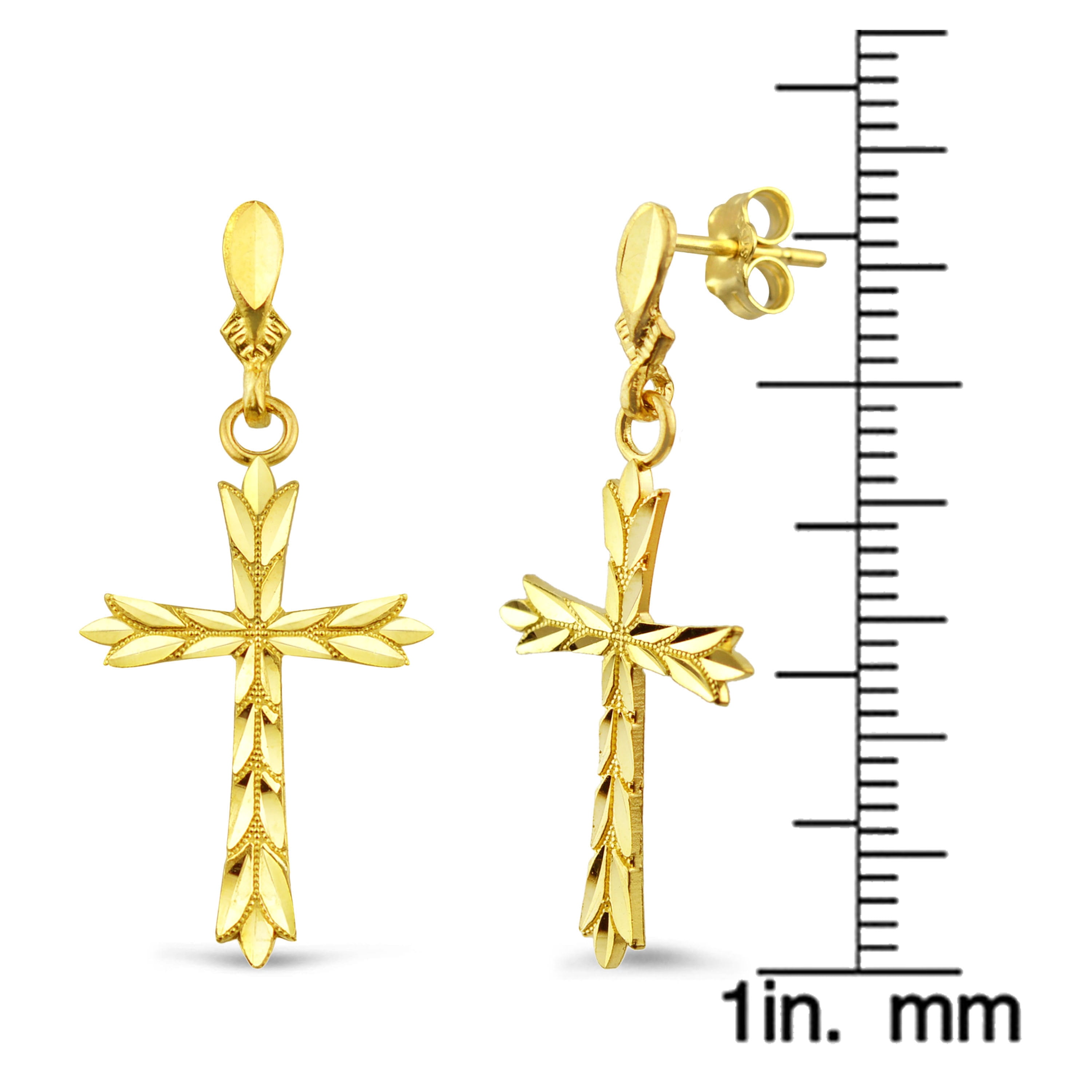 10kt Gold Diamond-Cut Cross Earrings