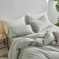 thumbnail image 4 of MooMee Striped Pillowcases 100% Washed Cotton Linen Like Textured Envelope Closure Set of 2 (Sage Green& White Wide Stripes, King), 4 of 5
