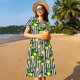 thumbnail image 4 of Easygdp Lemons on Striped para Vestido Transpirable de Mujer, Vestido Suelto de Manga Corta con Pliegues y Bolsillos para el Verano, 4 of 6