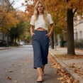 thumbnail image 6 of Cropped Pants Womens Petite Linen Pant 2026 Lightweight Elastic Waist Wide Leg Mid Calf Length Summer Beach Dress Capris Navy XL, 6 of 6