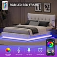 thumbnail image 3 of Queen Size Storage Bed, Upholstered Platform Storage Bed with RGB LED Light, PU Leather Headboard and Footboard,  Lift Up Storage Bed Frame No Box Spring Needed, White, 3 of 9