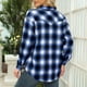 thumbnail image 5 of Blusa a cuadros para mujer, solapa, media larga, poliéster, informal, manga larga, camisa con botones para el trabajo diario, otoño, invierno, azul, M, 5 of 7