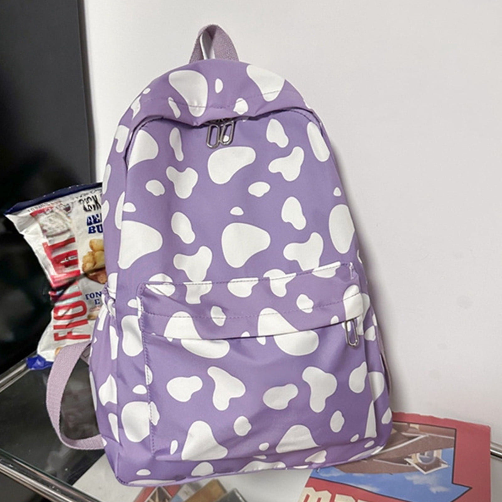 Nkmbld Travel Backpacks for Women Cute Cow Print Backpack Fashionable and Versatile Large Capacity Backpack, Purple