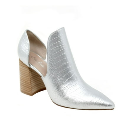 

CHARLES Womens Silver Cushioned Varro Pointy Toe Block Heel Slip On Dress Booties 9.5