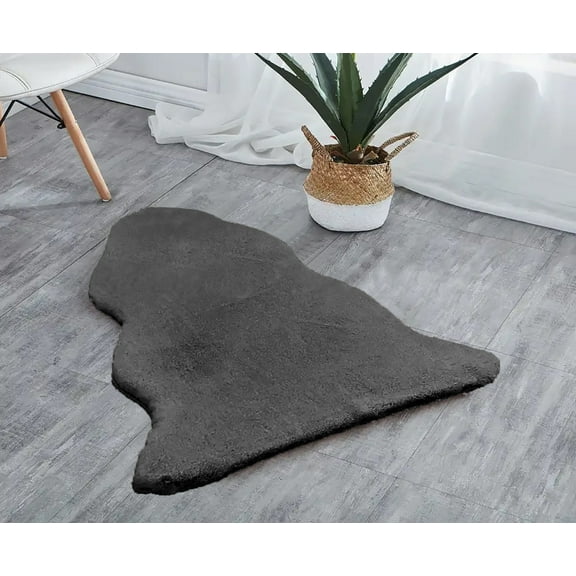 Grey 2x3 Feet Faux Rabbit Fur Fuzzy Soft Fluffy Plush Cozy Shaggy Area Rug