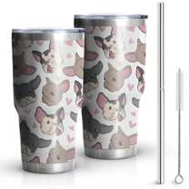 30oz Bulldog Dog and Love Heart Tumblers Stainless Steel Tumbler with Lid and Straw,Vacuum Insulated Double Wall Travel Tumbler Cups Mug with Cleaning Brush for Coffee,Tea