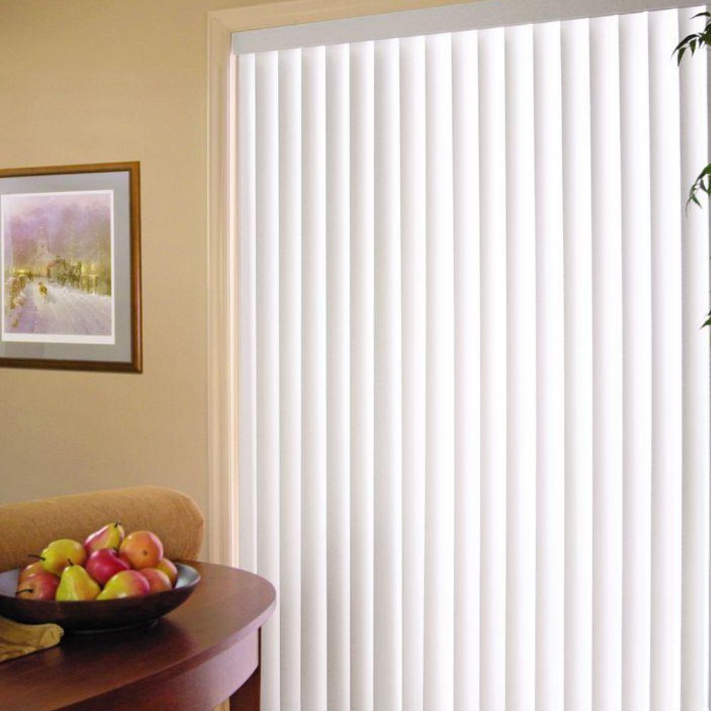 Vertical Hard Window Patio Blinds - White, 84" L x 78" W Plain & 3-1/2-Inch Vane - Easy Installation for All Patio Doors, Hardware Included - Aluminum Track for Durability, Anti-Static Slats