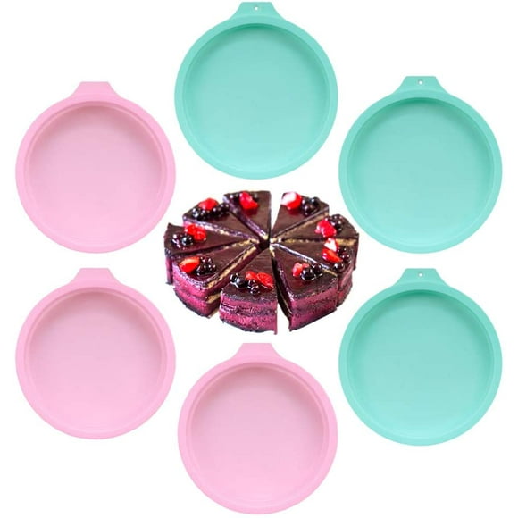 6PCS Silicone Cake Pan, 6" Round Rainbow Cake Baking olds Set, Layer Cake Pans for Rainbow Cake, Vegetable, Pancakes, Pizza (6inch Blue+6inch Pink)