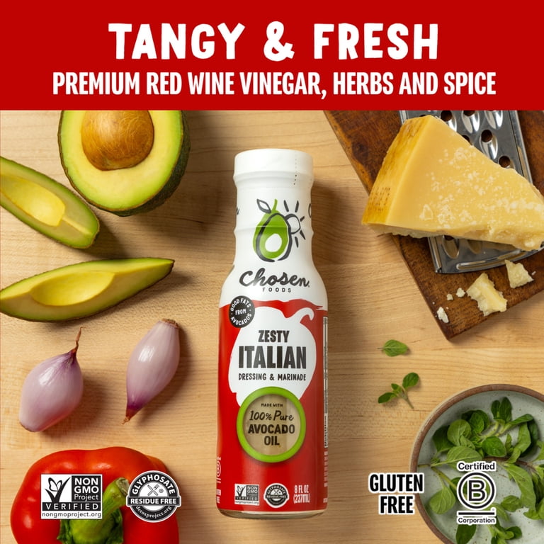 Chosen Foods Zesty Italian Dressing & Marinade 8 fl Oz with Avocado Oil -  Walmart.com