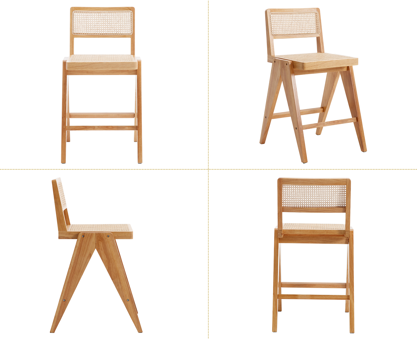 Dayalane 26" Rattan Counter Height Bar Stools Set of 2, French Bar Stools with Cane Back, Wooden Farmhouse Kitchen Chairs Counter Stools with Footrest for Kitchen Island Bistro Bar, Natural