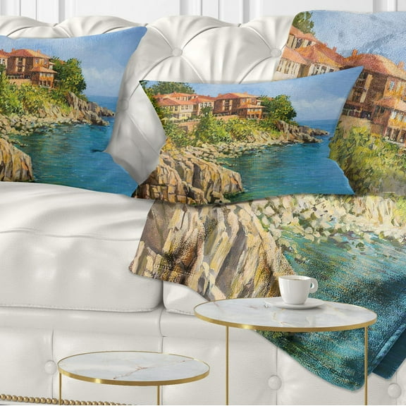 Designart Blue Summer Sea - Landscape Painting Throw Pillow - 12x20