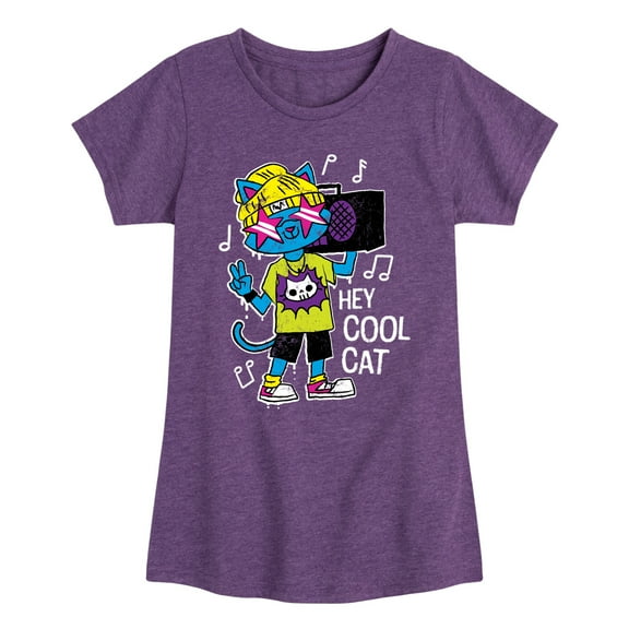 Instant Message - Hey Cool Cat Boombox - Toddler & Youth Girls Short Sleeve Graphic T-Shirt