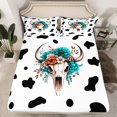 thumbnail image 2 of Homewish Tribal Sheep Skeleton Queen Sheet Sets for Kids, Fashion Cow Print Flat Sheet, Hippie Western Flower Queen Fitted Sheet, Super Cozy Room Decor, 4 Pieces, 2 of 7