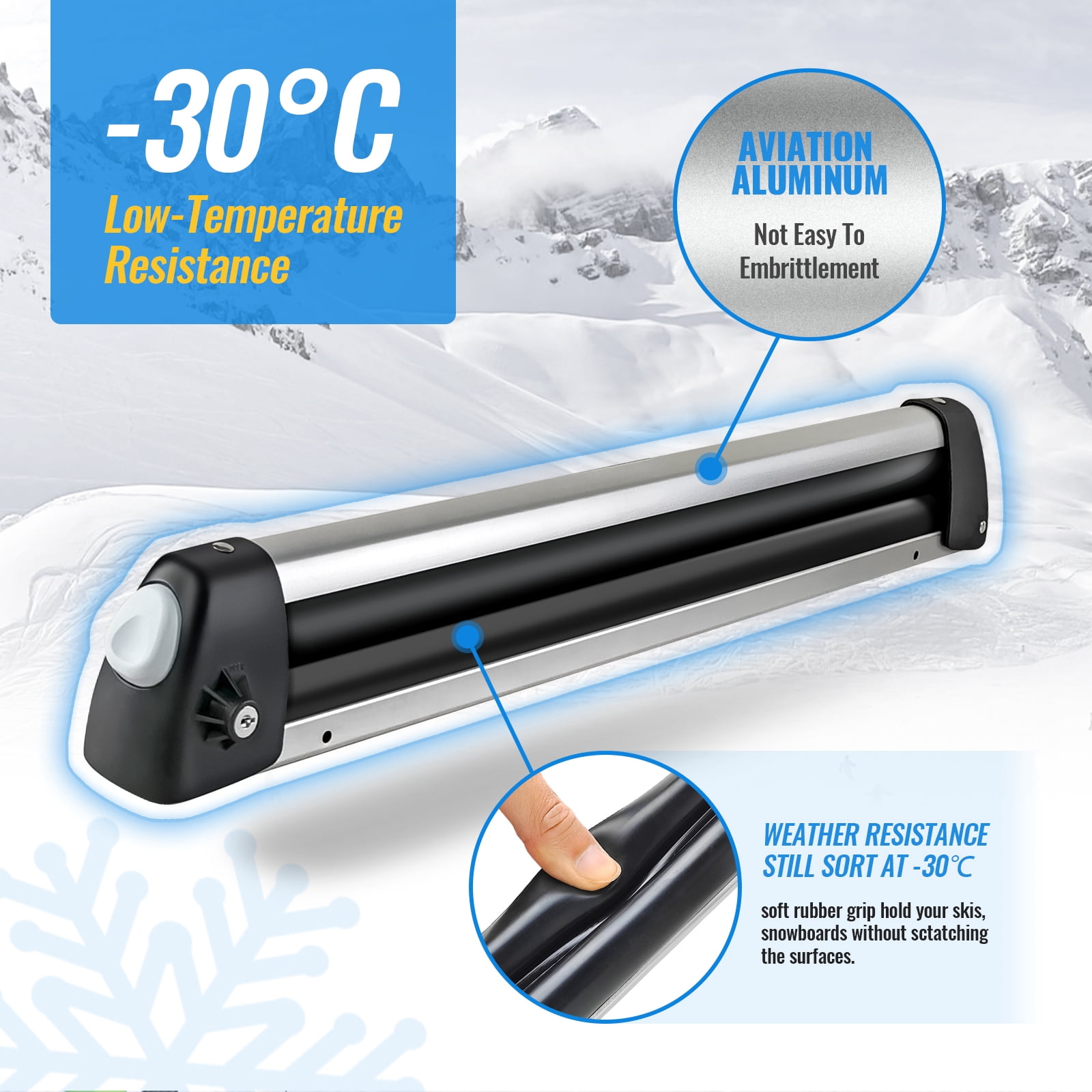 AA Products 33'' Aluminum Universal Ski Roof Rack Fits 6 Pairs Skis or 4 Snowboards, Ski Roof Carrier Fit Most Vehicles Equipped Cross Bars