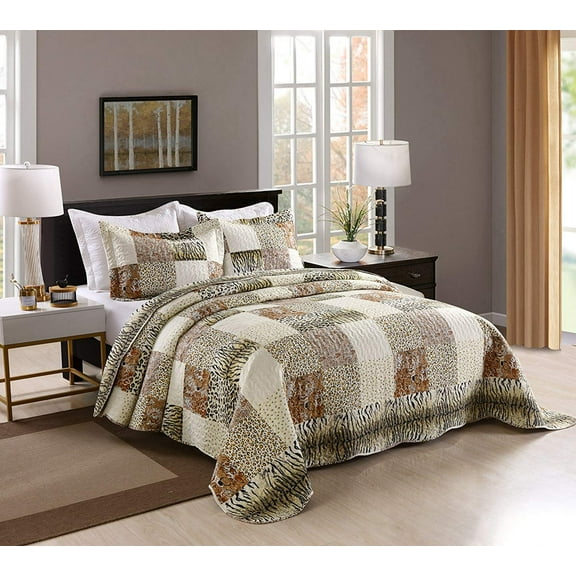 MarCielo 3 Piece Quilted Bedspread Leopard Print Quilt Quilt Set Bedding Throw Blanket Coverlet Animal Print Bedspread Ensemble Cheetah King Oversize(Cal King)