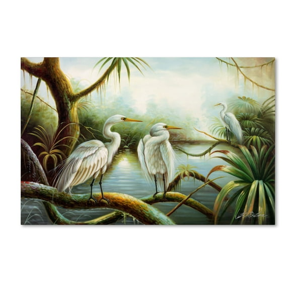 Victor Giton 'Three Herons' Canvas Art