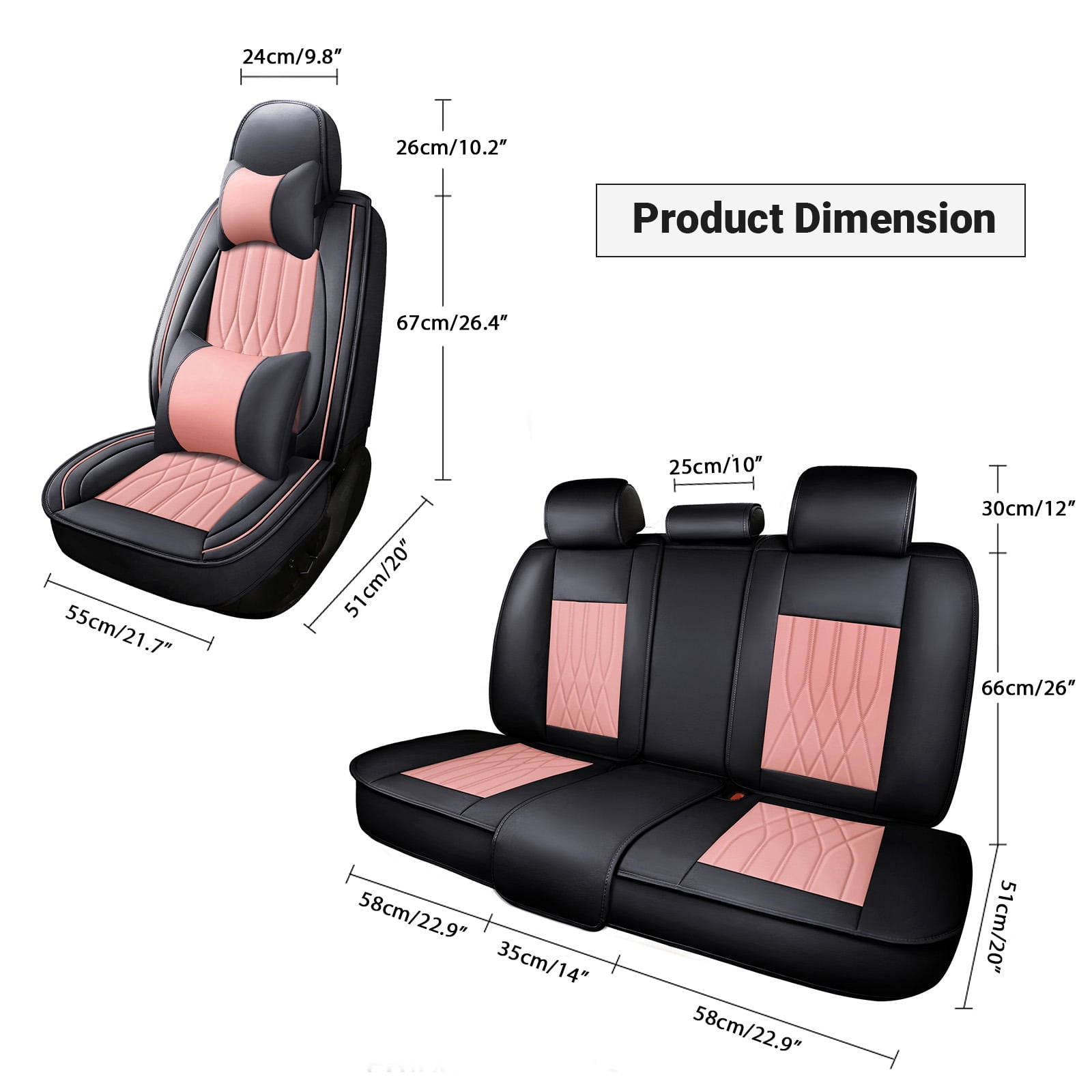 OTOEZ Universal Pink Car Seat Cover PU Leather 5-Seat Full Set Waterproof Front & Rear Cushion Protector Fit Most Honda Toyota Chevy Ford Nissan SUV