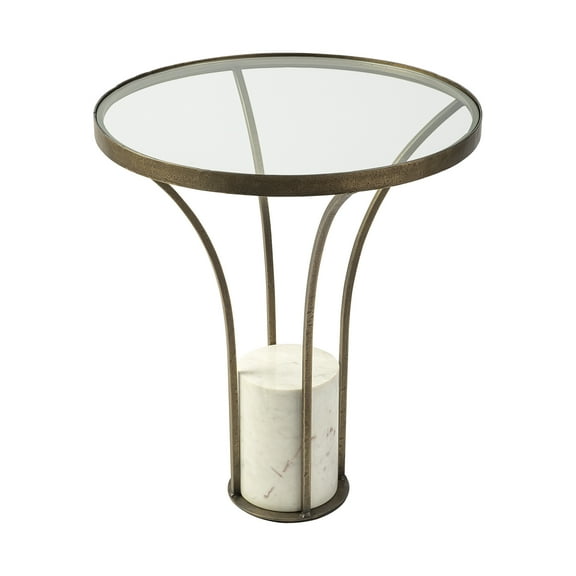 21" Round Glass Top End Table with Metal and Marble Pedestal