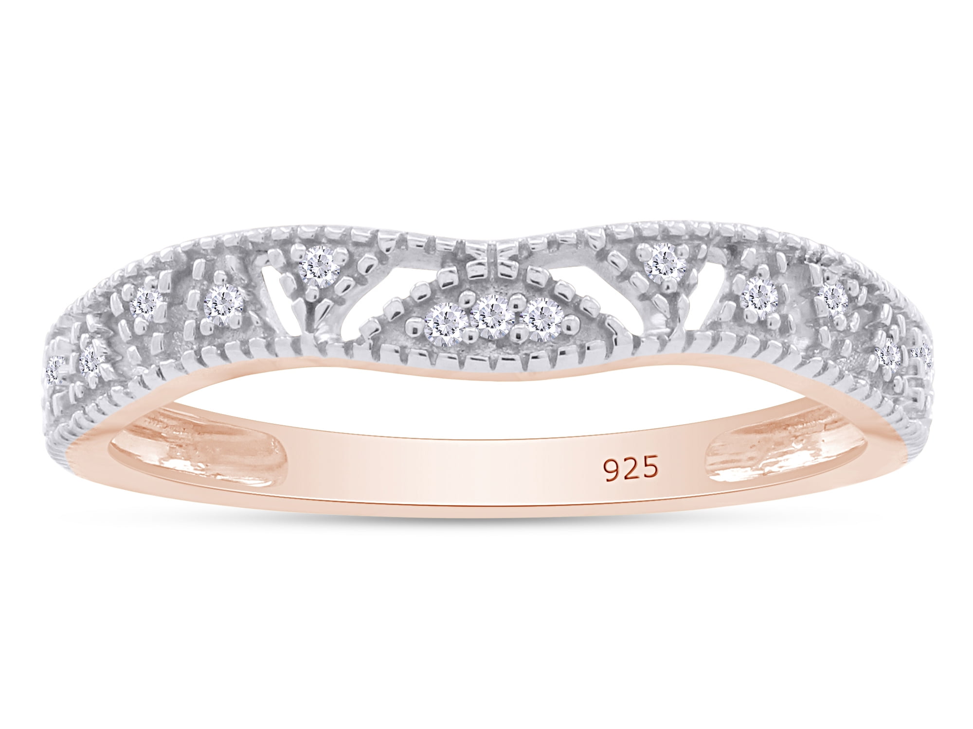 0.12 carats, H-I I2 Natural Diamond Band in 10K Rose Gold plated Sterling Silver 