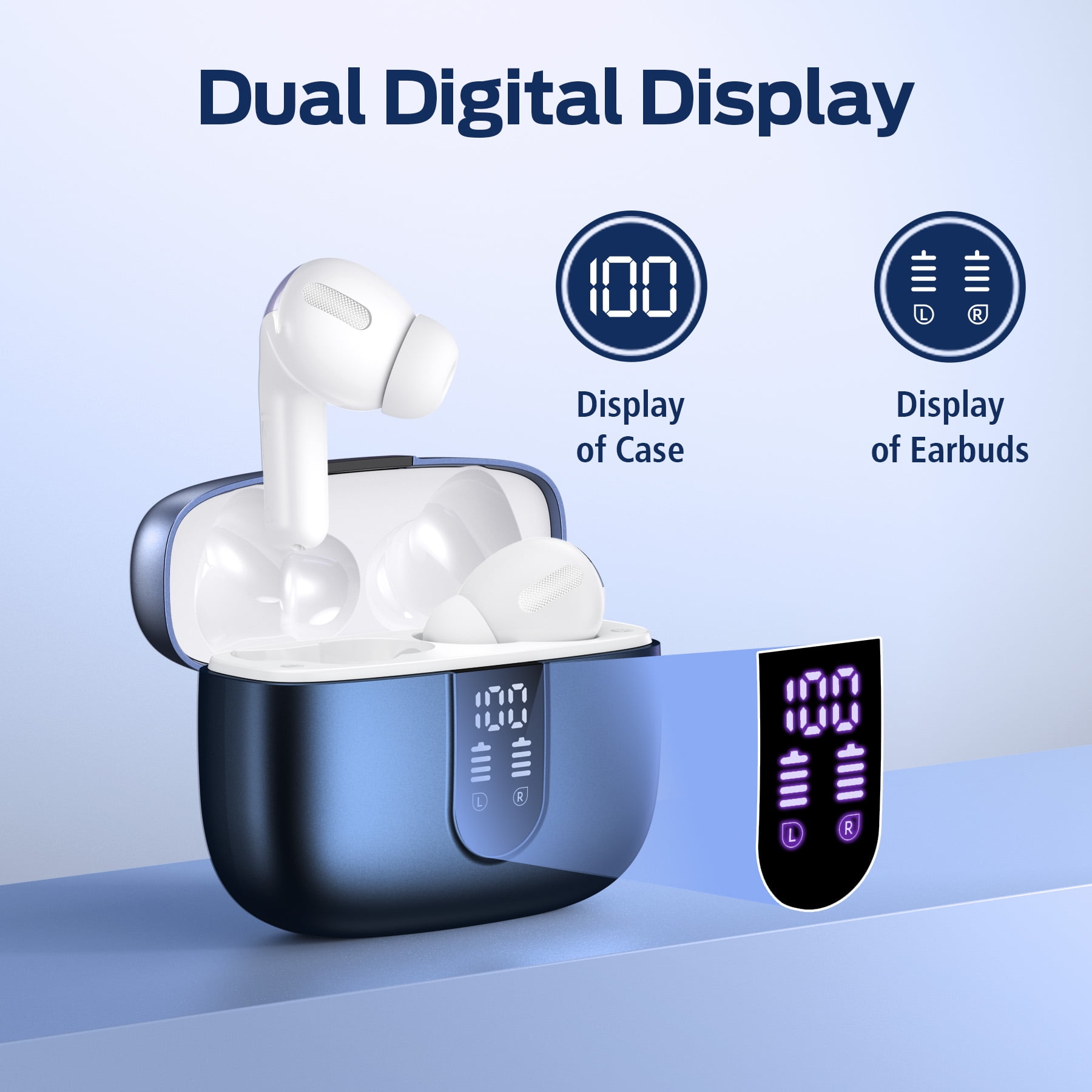 VEATOOL Bluetooth Headphones True Wireless Earbuds 65H Playback Power Display Earphones with Wireless Charging Case IPX7 Waterproof in-Ear Earbuds with Mic for TV Smart Phone Computer Laptop