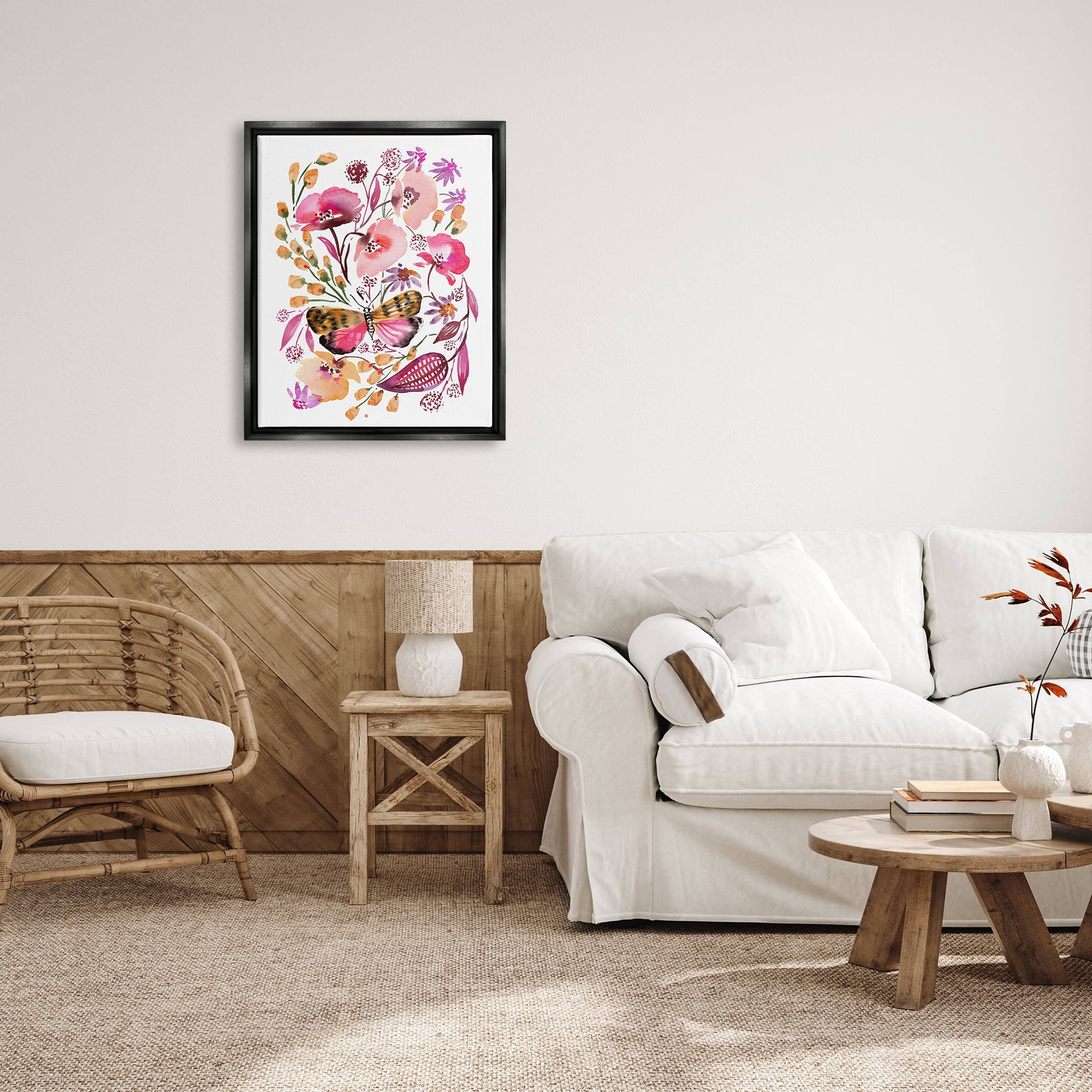 Stupell Industries Abstract Pink Botanicals Botanical & Floral Painting Black Floater Framed Canvas Art Print Wall Art, 25 x 31