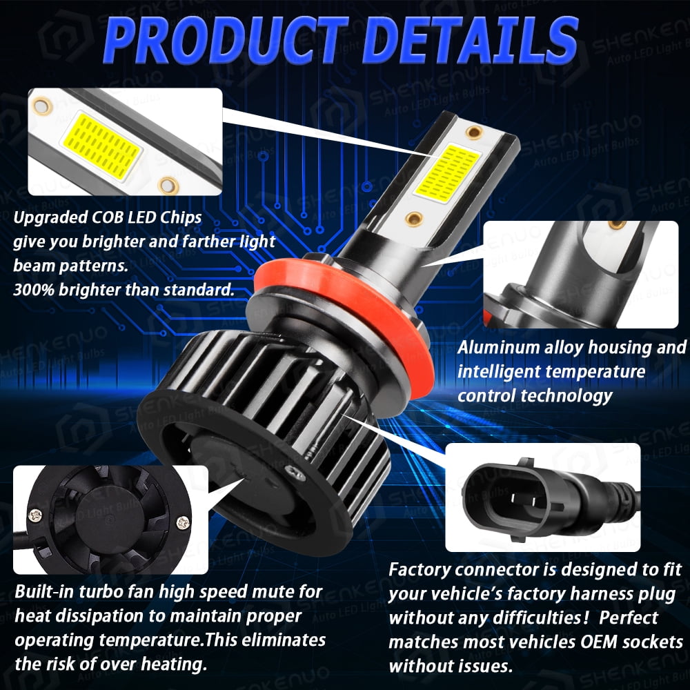 For Hyundai Elantra 2007-2013 H1+H11 LED Headlight High Low Beam Bulbs 4pcs