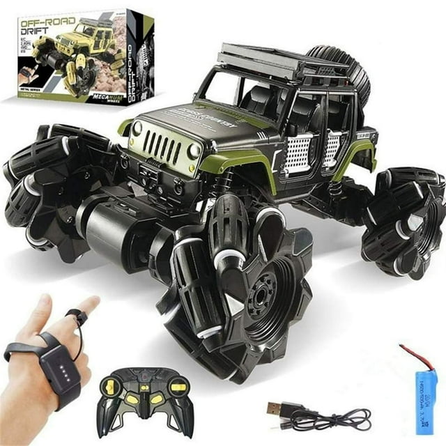 1 16 Voiture Télécommandée en Alliage à Détection de Gestes, Voiture RC Contrôlée à la Main, Rotation à 360°, 4WD, Camions Monstres RC 2,4 GHz, Véhicule de Cascade avec 2 Batteries Rechargeables pour Cadeaux de Noël Enfants