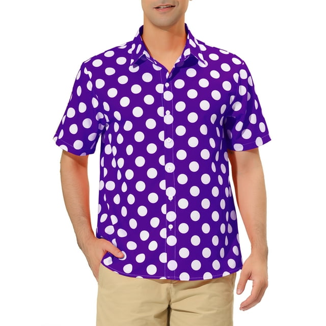 INSPIRE CHIC Men's Summer Polka Dots Shirt Button Down Short Sleeves Pattern Shirts M Purple