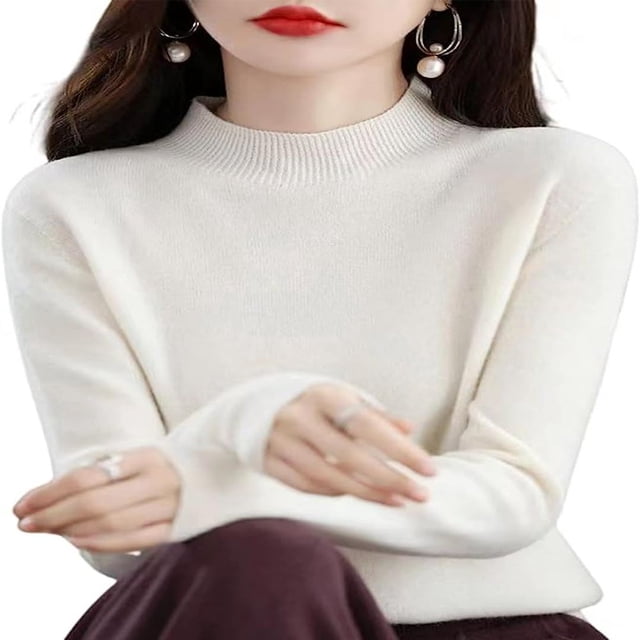 Women‘s Wool Sweaters Mock Turtle Neck Lightweight Long Sleeve Cozy Warm Fall Winter Pullover Tops
