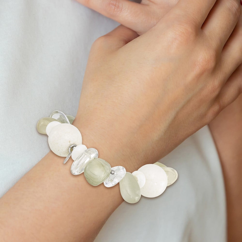 Sterling Silver Bracelet Adjustable & Stretch Wrap Women's mm in Coral/Jade/Moonstone/Rock Quartz