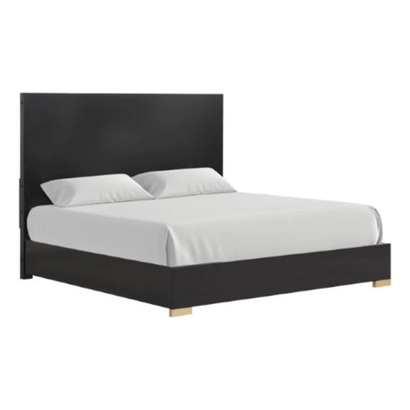 Goldie Queen Size Panel Bed-Black and Gold Pine Wood-Contemporary
