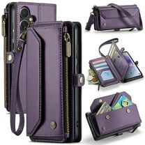 Dteck for Samsung A35 Case with RFID Blocking Wallet Case for Women Men, Shockproof PU Leather Magnetic Flip Strap Zipper Card Holder Phone Case,Purple