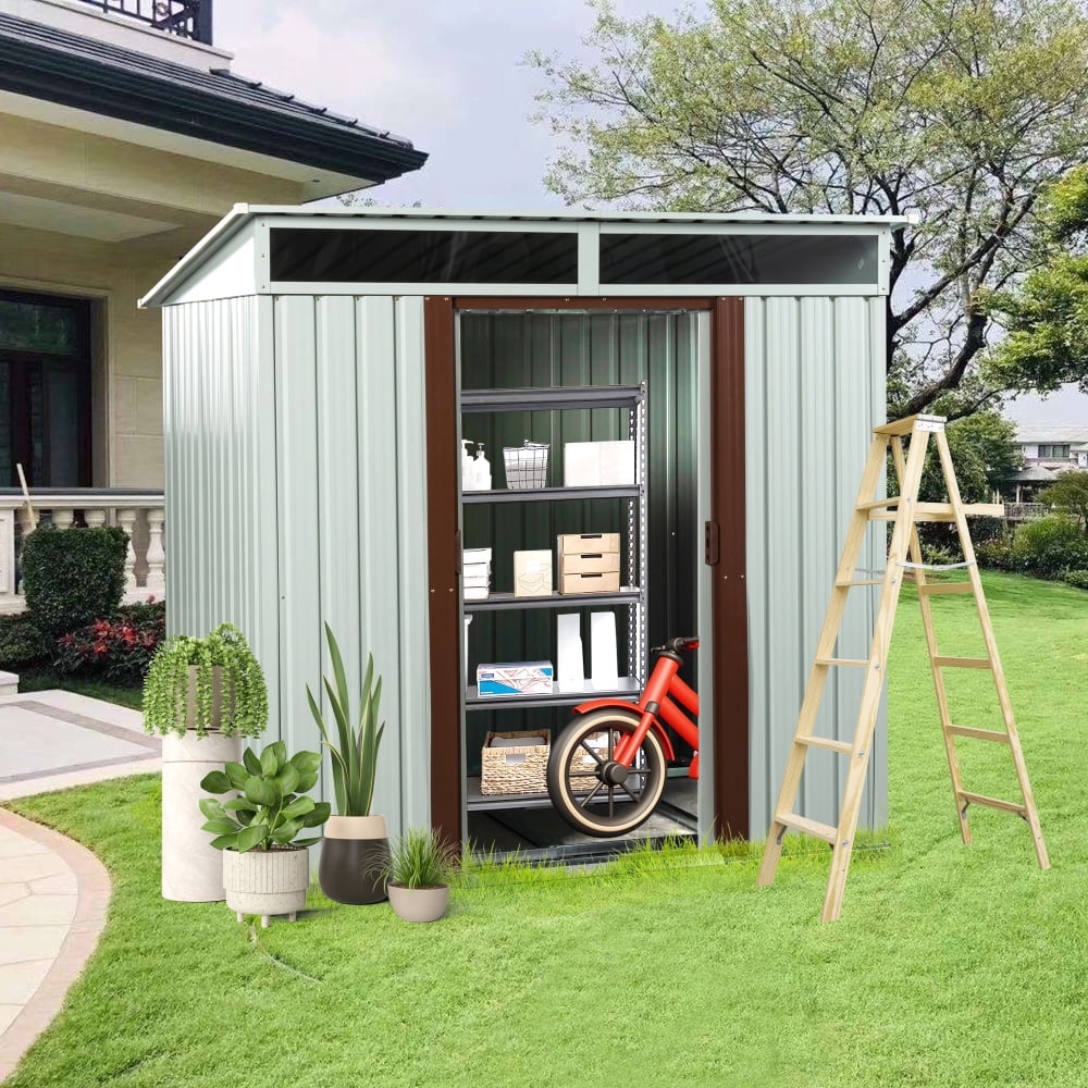 Elegant 6ft x 5ft White Outdoor Metal Storage Shed – A Perfect Blend of Style and Functionality, Ideal for Safeguarding Your Tools and Outdoor Gear in a Sleek, Durable Design!