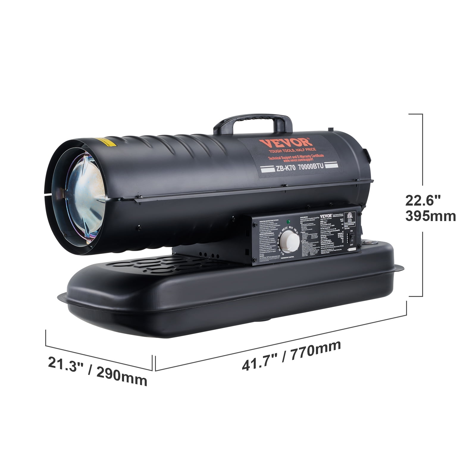 VEVOR Kerosene Forced Air Heater, 70000 BTU Portable Torpedo Diesel Space Heater with Thermostat, 5 Gallon Tank Energy-Efficient heavy-duty Heater, for Indoor Outdoor Use Workshop Industry