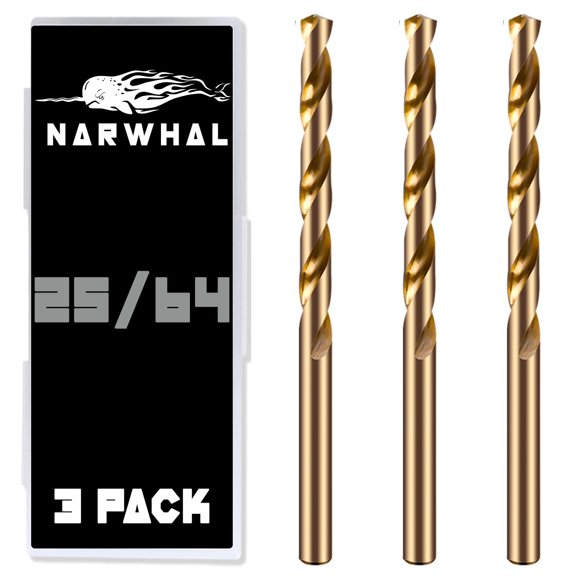 25/64 Cobalt Drill Bits - 3 Pack - 5.25 Inch Length - M35 Cobalt Drill Bits with Storage Case - Perfect Drill Bits for Metal Hardened & Stainless Steel Cast Iron and More!