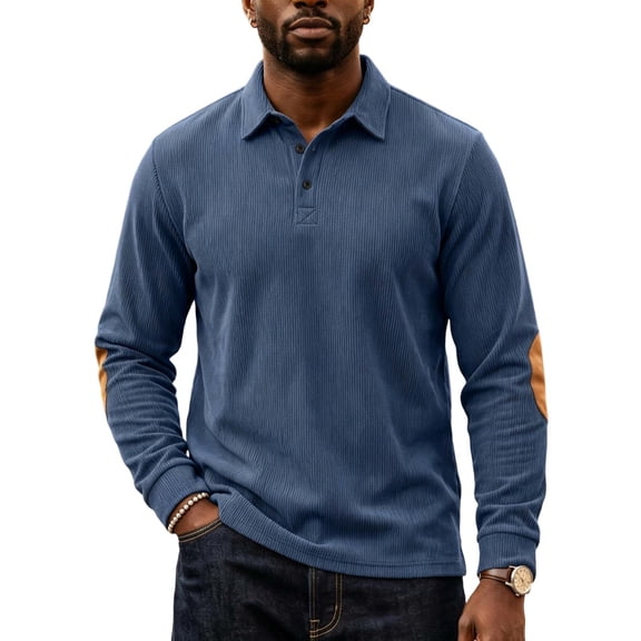 dazeni Corduroy Shirts for Men Lapel Long Sleeve Golf Tops Solid Casual Athletic Workout Pullover Tops