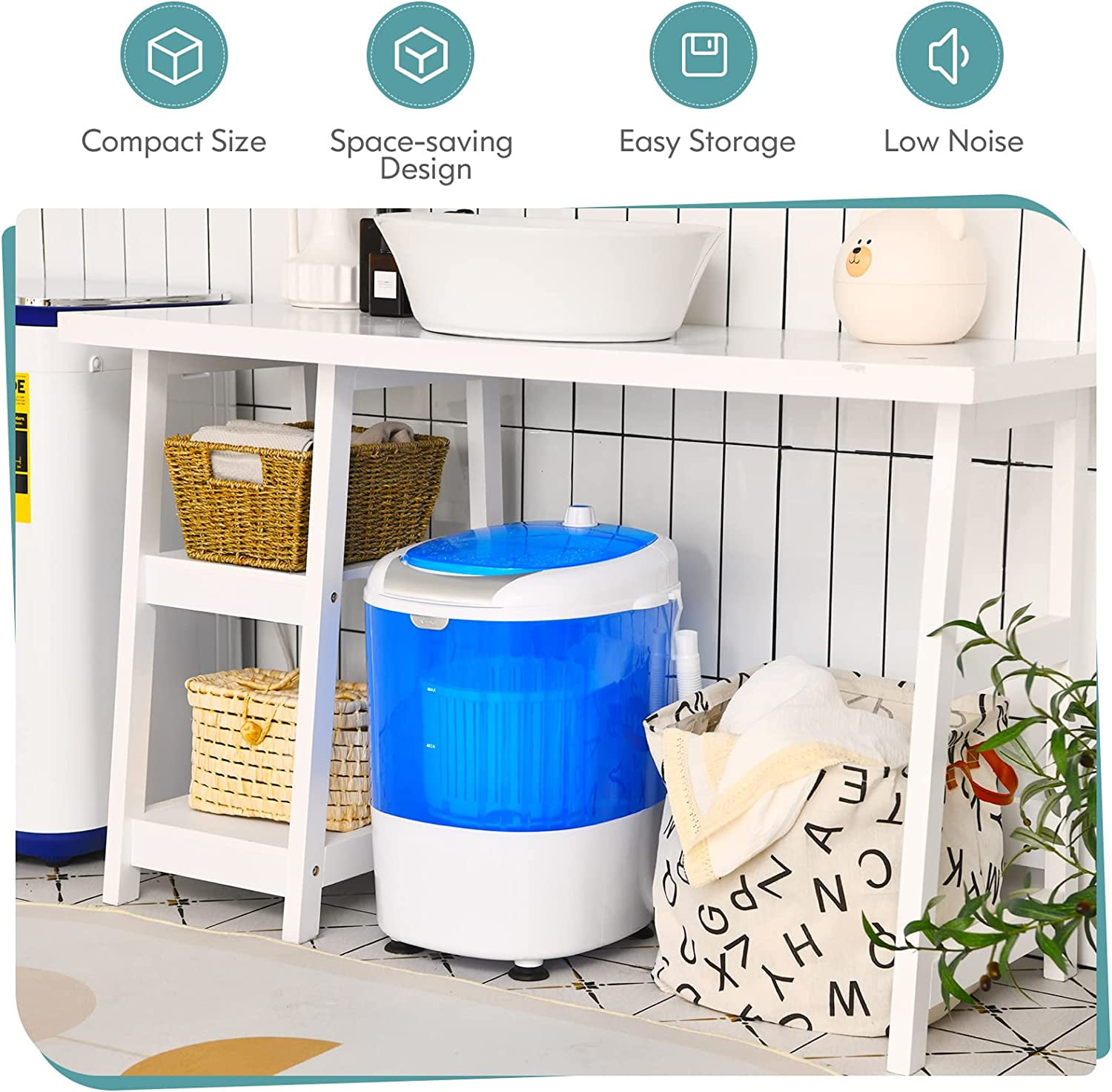 Portable Washing Machine, Mini Washer and Spinner Combo, 5.5lbs Washing Capacity, Semi-automatic Compact Laundry Machine for Apartment Dorm RV