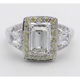 thumbnail image 2 of HeartsAndYou 4ct Emerald Moissanite Yellow Halo Trilogy Engagement Ring for Women 18k White Gold over Silver, 2 of 5
