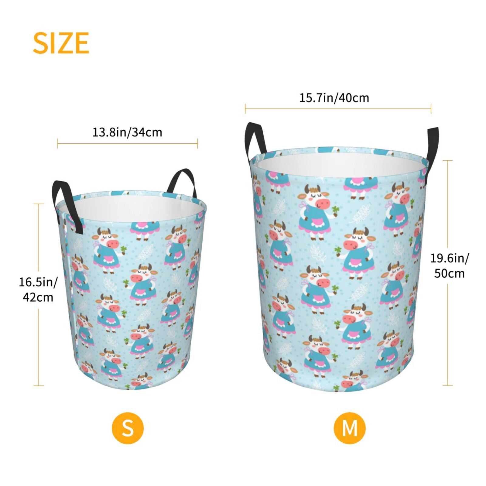 Large Laundry Basket with Handles - Funny Apron Cute Cow Green Kids Baby Dirty Clothes Laundry Hamper for Bedroom Aesthetic
