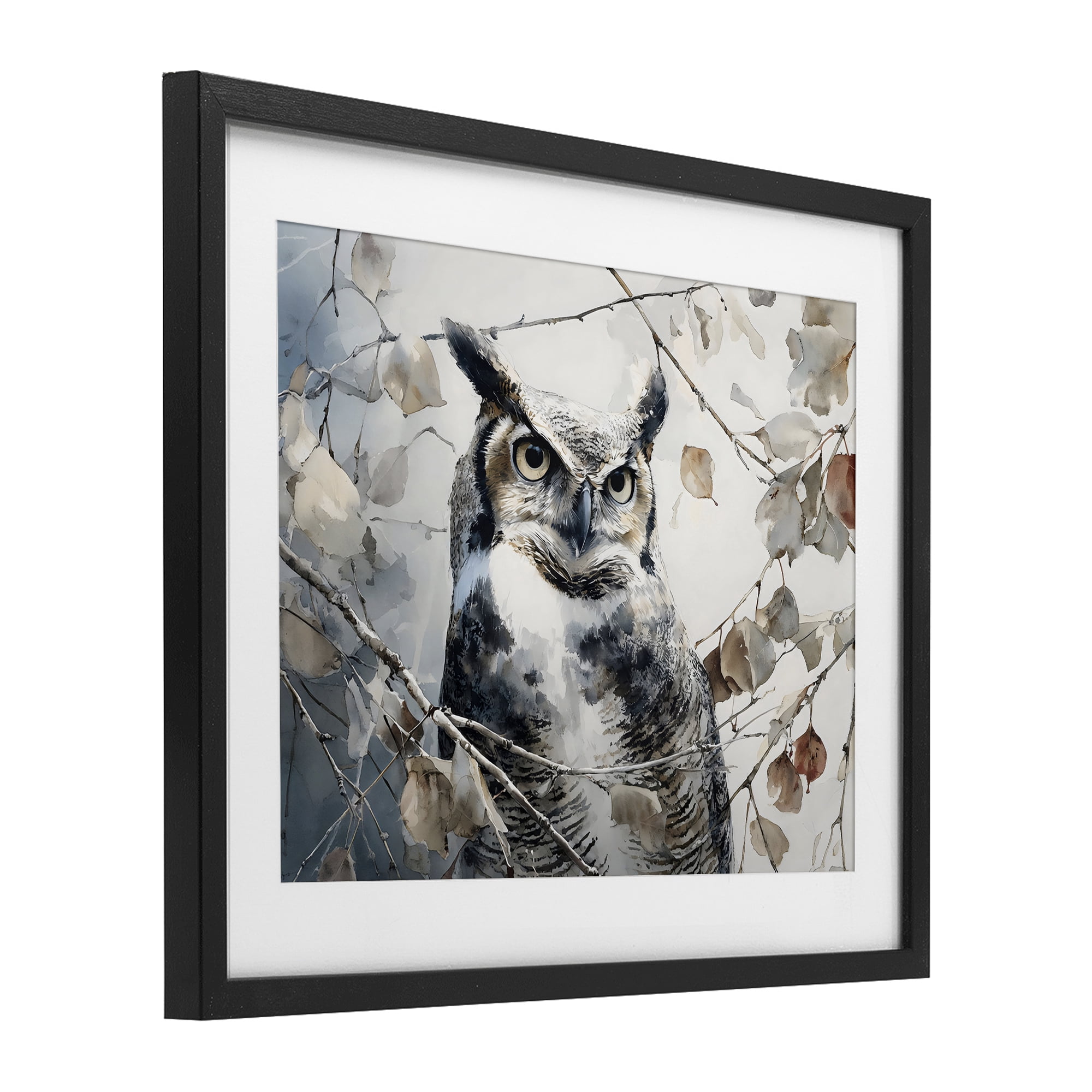Stupell Industries Horned Owl Perched Black Framed Print Under Glass, design by Franklyn Gregory