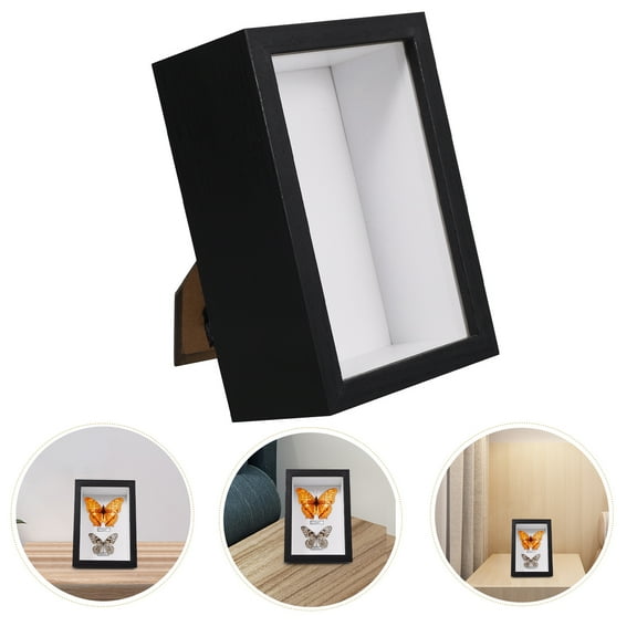 HAKIDZEL Specimen Display Board Display Frame Black Wood 1Pack For Tabletop Display In Rustic Style