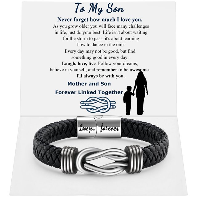 Pulsera QWNHONEY Para Mi Hijo para Hombre de Cuero Trenzado 21 cm