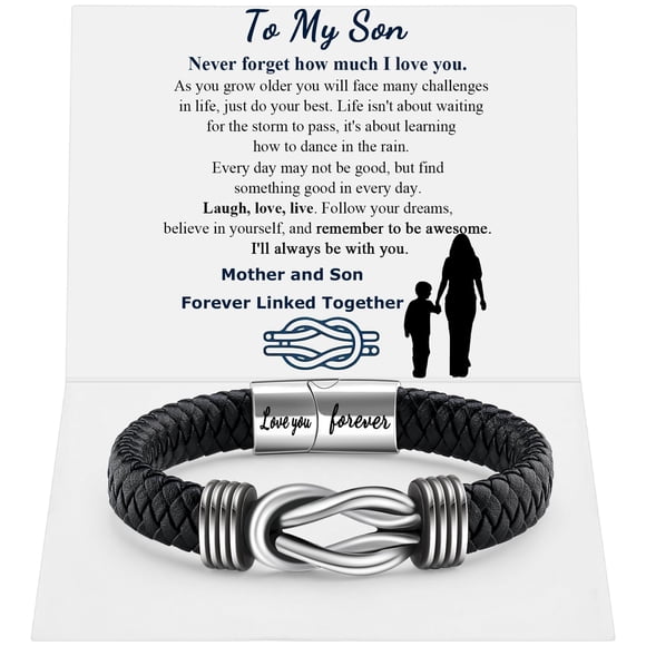 Pulsera QWNHONEY Para Mi Hijo para Hombre de Cuero Trenzado 21 cm