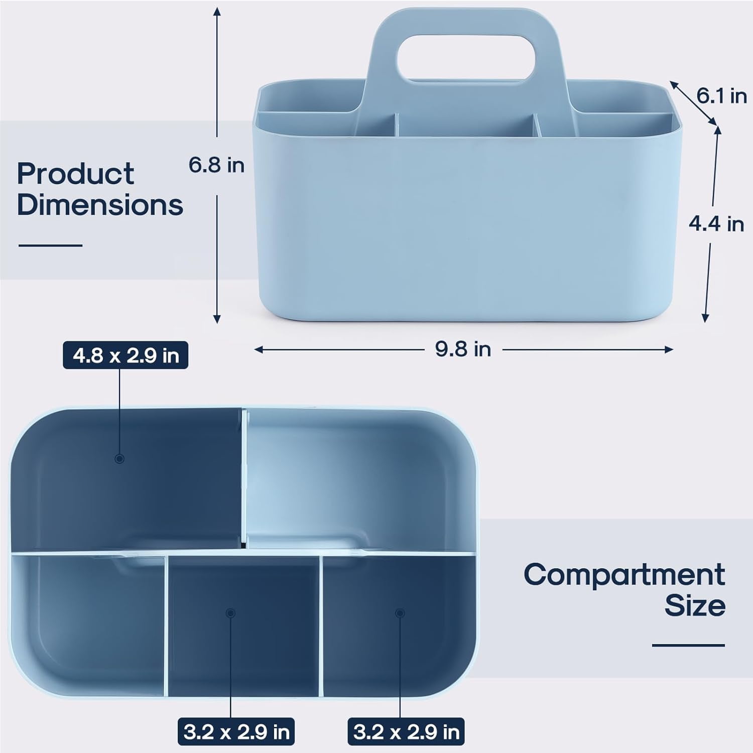 Multiuse Caddy Organizer with Handle - Stackable Plastic Tote Bin - Art Craft Supplies, Office, Desk, Stationery Pen Holder, Kitchen, Utensil, Makeup, Bathroom, Shower, Cleaning